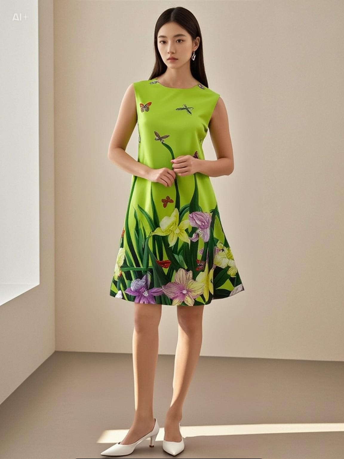 3250063 Printed Sleeveless Silk Dress