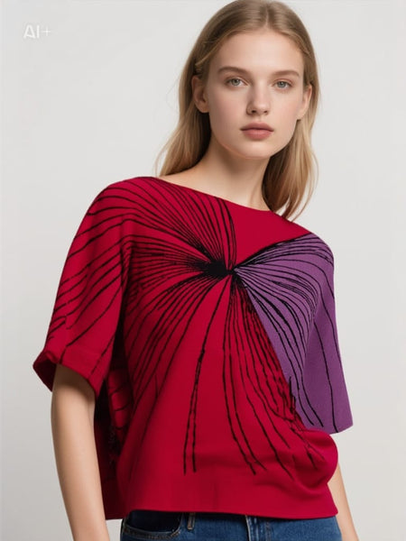 D240017 Contrast Color Pleated Top