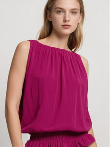 O180027 Gathered Waist Sleeveless Top