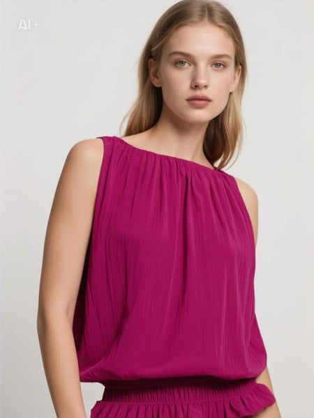 O180027 Gathered Waist Sleeveless Top