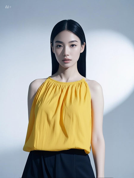 O180027 Gathered Waist Sleeveless Top