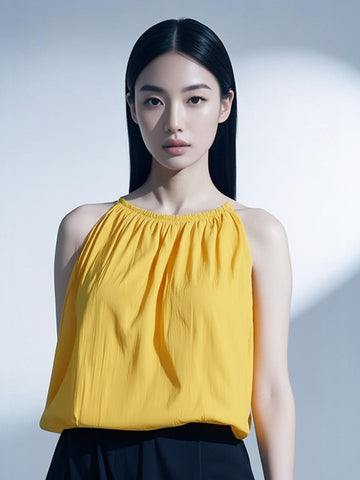 O180027 Gathered Waist Sleeveless Top