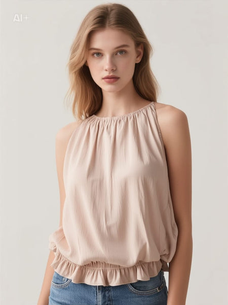 O180027 Gathered Waist Sleeveless Top