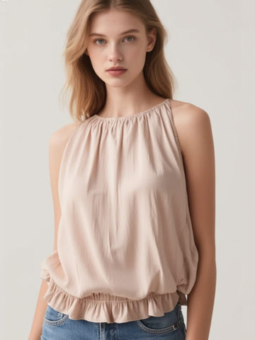 O180027 Gathered Waist Sleeveless Top