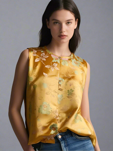 1250031 Silk Jacquard Floral Vest Top