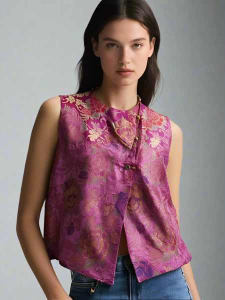 1250026 Silk Jacquard Embroidered Vest Top