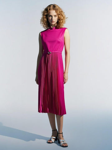 D240016 Mandarin Collar Creased Belted Cheongsam