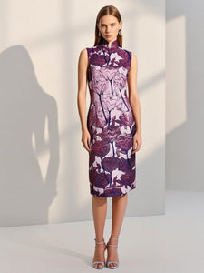 1240075 Floral Mandarin Collar Dress