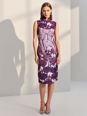 1240075 Floral Mandarin Collar Dress