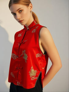 1250029 Embroidered Silk Vest Top