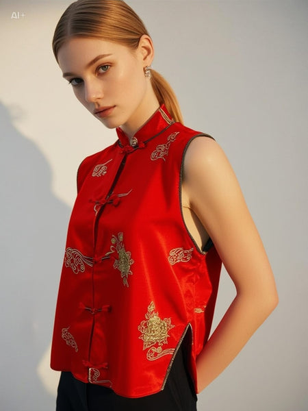 1250029 Embroidered Silk Vest Top