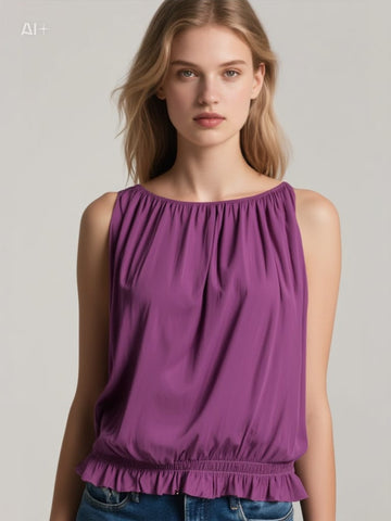 O180027 Gathered Waist Sleeveless Top