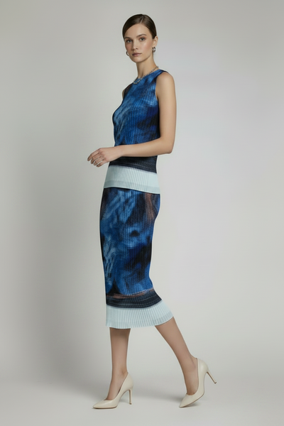 Abstract Print Pleated Skirt