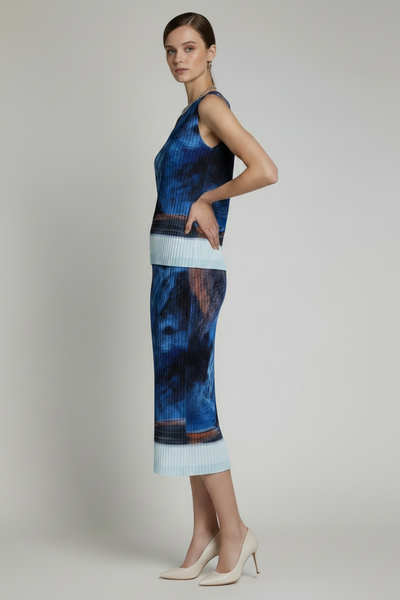 Abstract Print Pleated Skirt