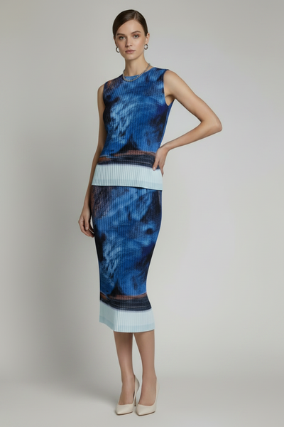 Abstract Print Pleated Skirt