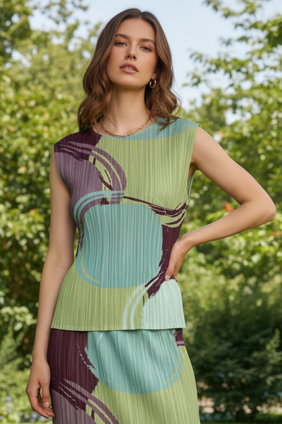 Color Blocked Pleated Top