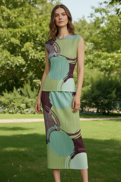 Color Blocked Pleated Skirt