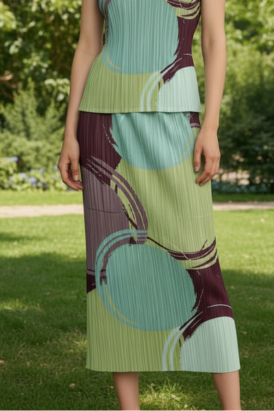 Color Blocked Pleated Skirt
