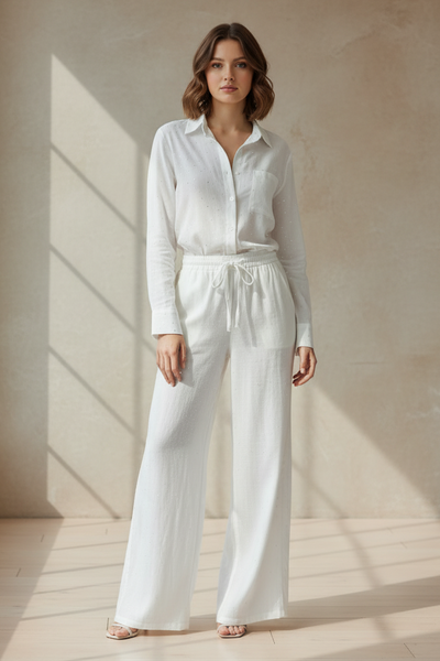 Glitter Studs Blouse & Tie-waist Pants