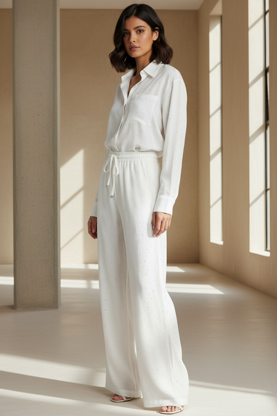 Glitter Studs Blouse & Tie-waist Pants