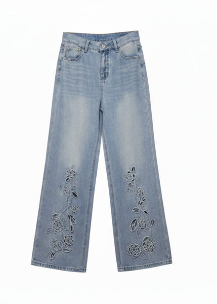 Cut-out Floral Wide Leg Jeans