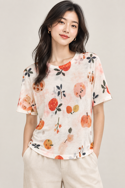 Apple Print Short Sleeve Top