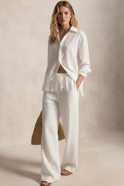 Wide Leg Drawstring Linen Pants