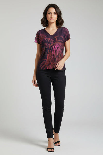 Tropical Print V-neckline Creased Top
