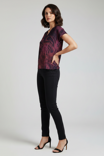 Tropical Print V-neckline Creased Top