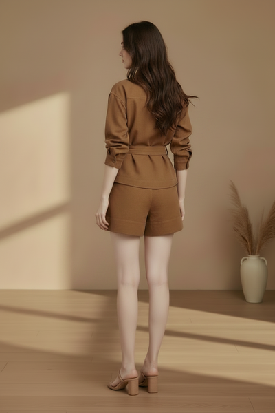 Belted Blouse & Shorts Linen Set