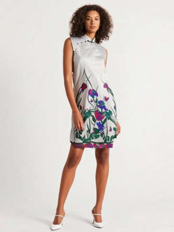D240009 Mandarin Collar Printed Cheongsam