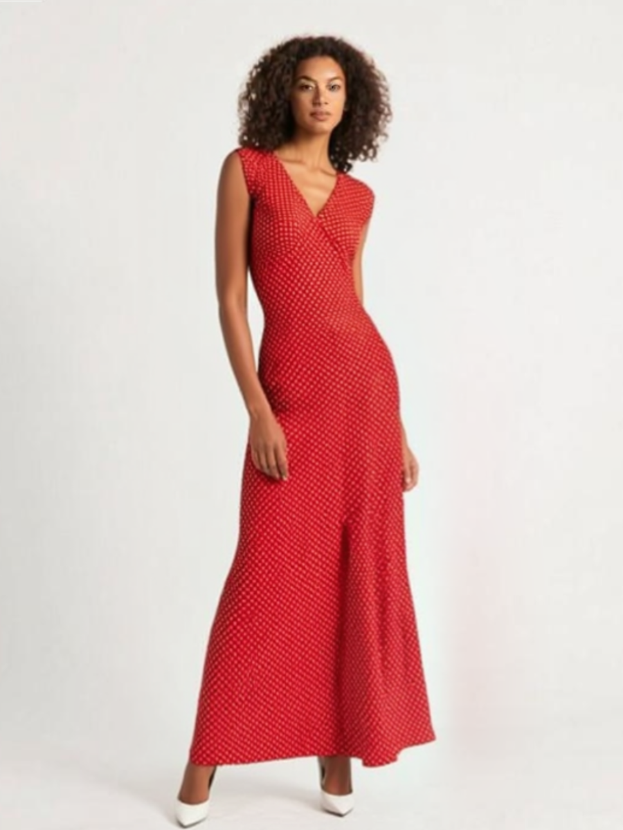 3250037 V-Neckline Polka Dot Dress