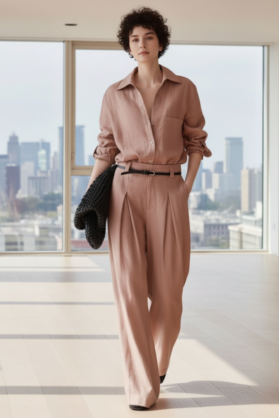 Oversized Blouse & High-Waisted Linen Pants Set