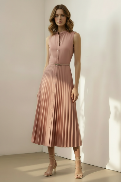 Petal Pleated Linen Dress