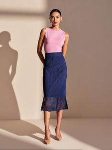 7250029 Pleated Midi Skirt With Laser-Cut Hem
