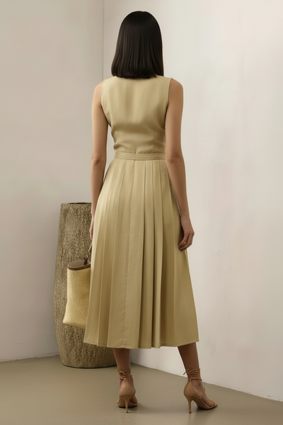 Petal Pleated Linen Dress