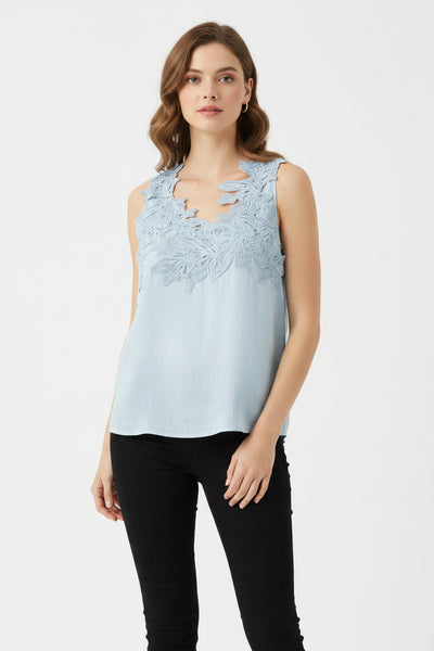 Lace Neckline Linen Blouse