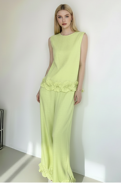 Ruffles Hem Top & Pants Linen Set