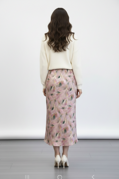 Feather Print Midi Skirt