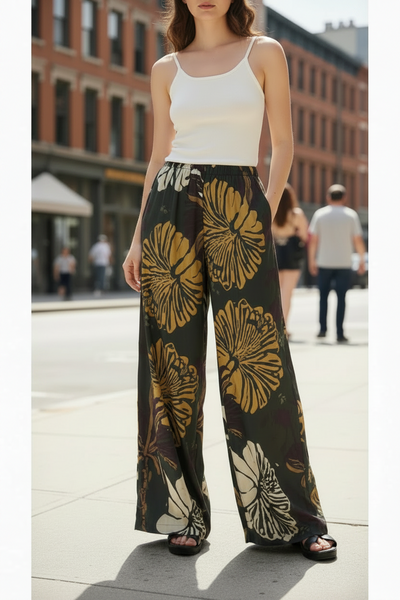Palm Print Maxi Pants