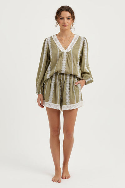 Stripes Lace-Trim Shorts Set