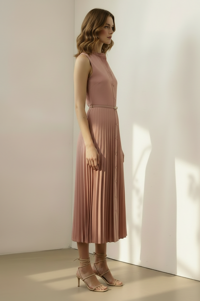 Petal Pleated Linen Dress