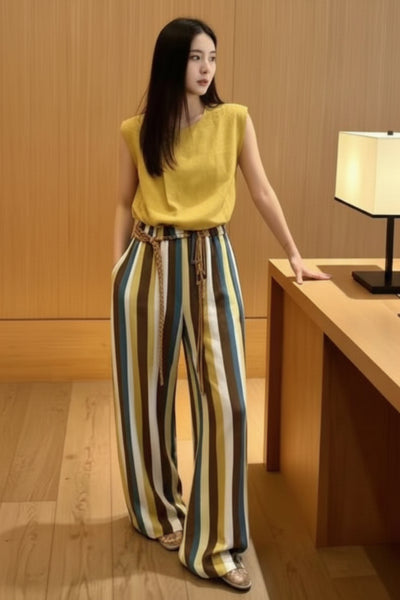 Monochrome Top & Striped Palazzo Pants
