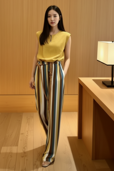 Monochrome Top & Striped Palazzo Pants