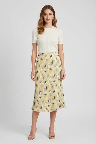 Feather Print Midi Skirt