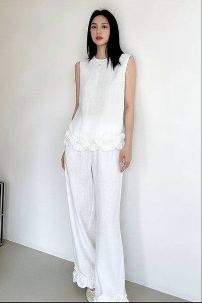 Ruffles Hem Top & Pants Linen Set