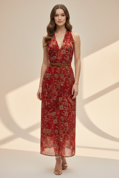 Rustic Floral Midi Dress