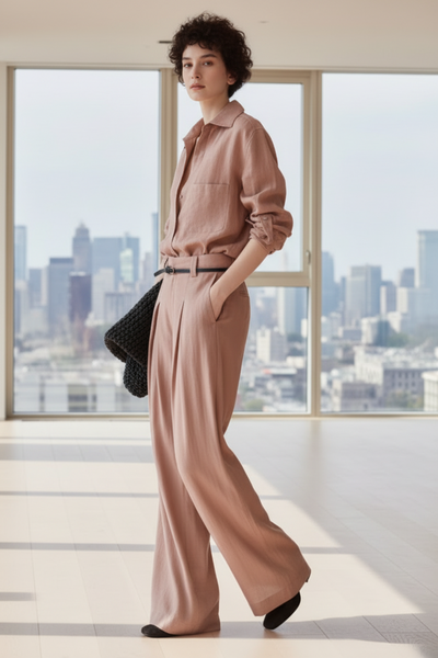 Oversized Blouse & High-Waisted Linen Pants Set