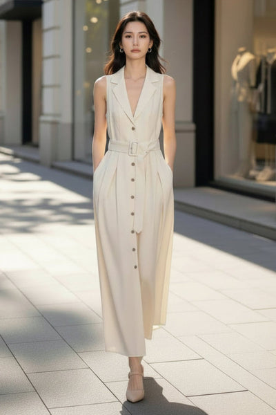 Blanc Button-Front Linen Dress