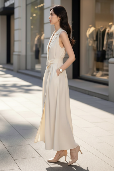Blanc Button-Front Linen Dress